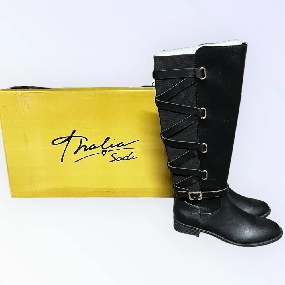 🌻 NEW w/Box Thalia Sodi Veronika Black Over The Knee Riding Boots Size 6.5